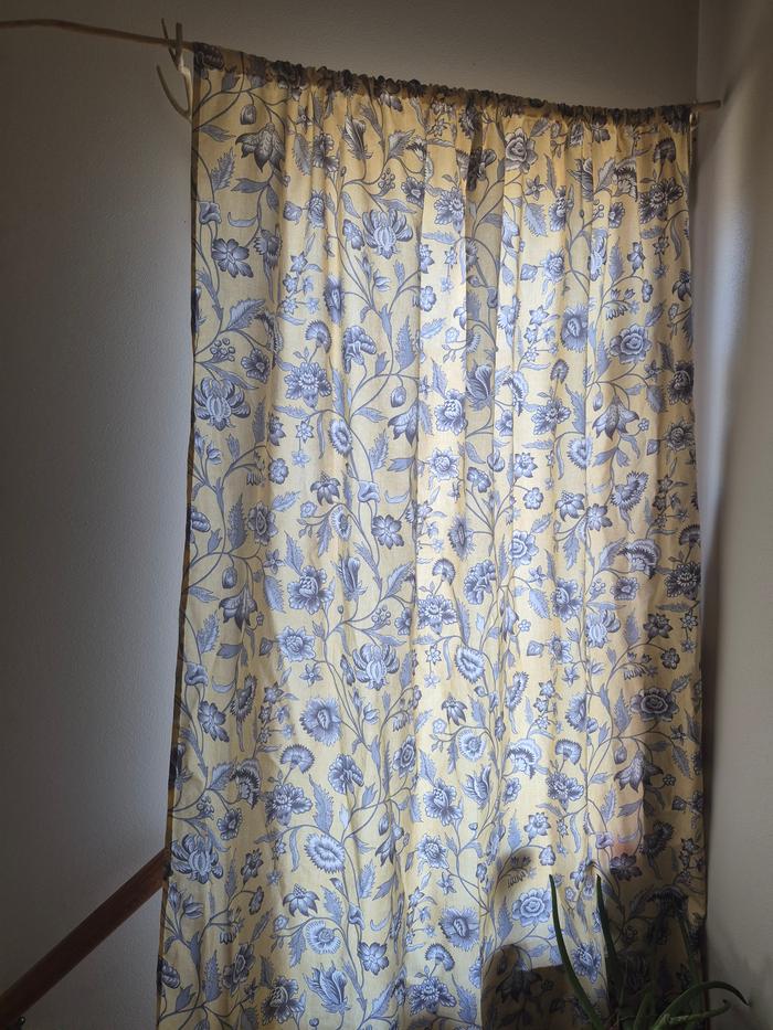 Finished round wood brackets and rod with cotton curtain 