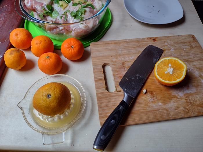 Citrus being chopped & juiced for marinade