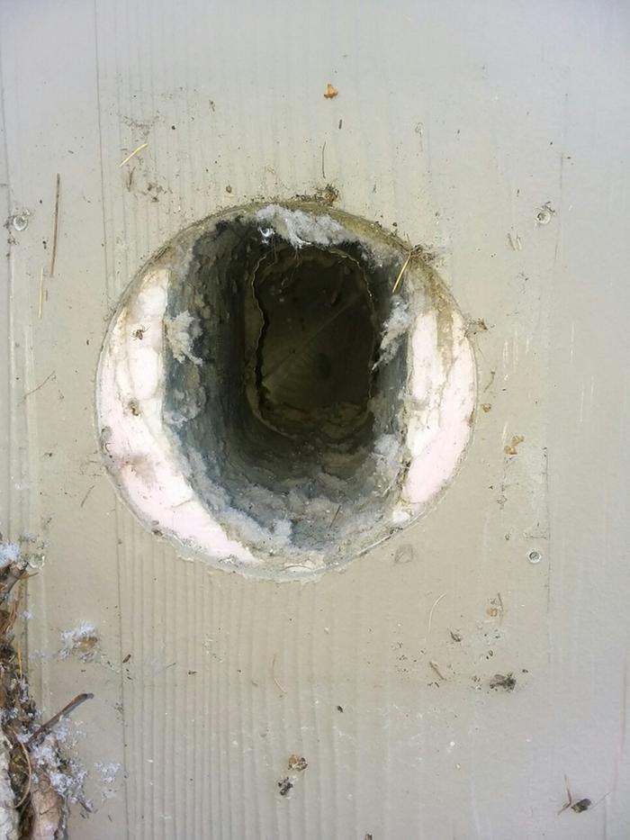 Some lint in the pipe going through the wall