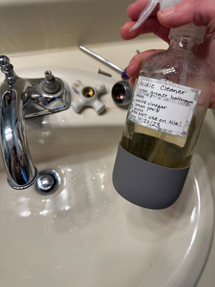 spraying with vinegar cleaner