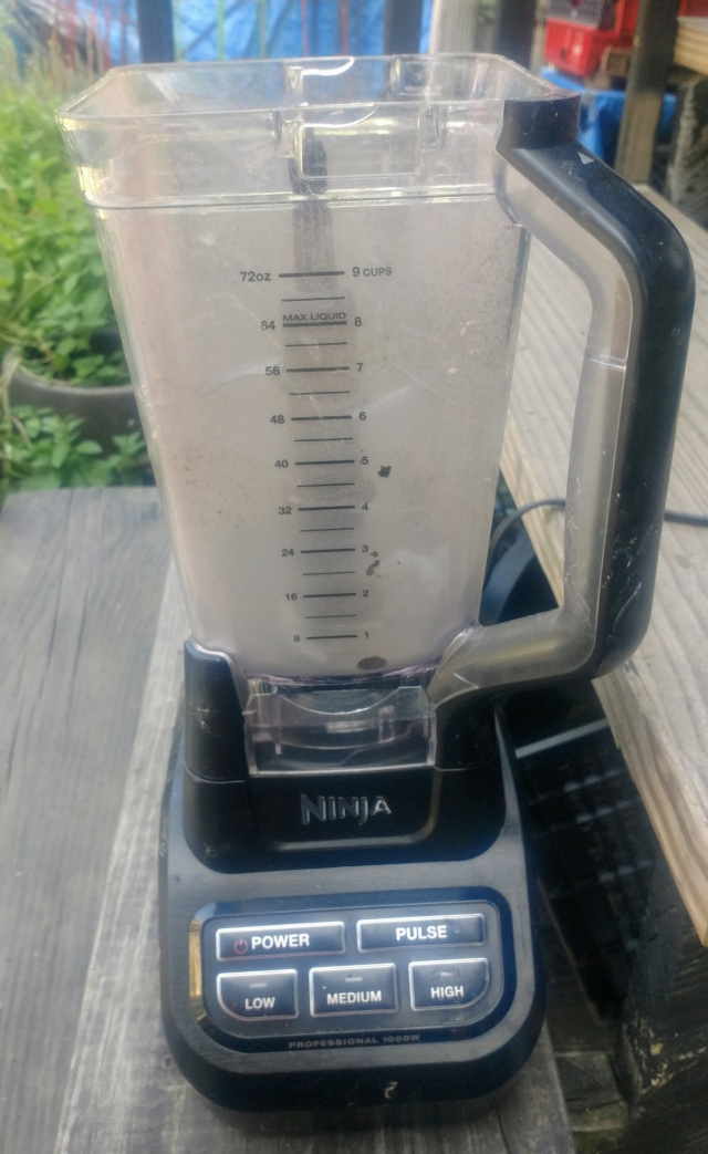 This is a Ninja Pro Blender with three sets of multiple blades up the revolving stem.