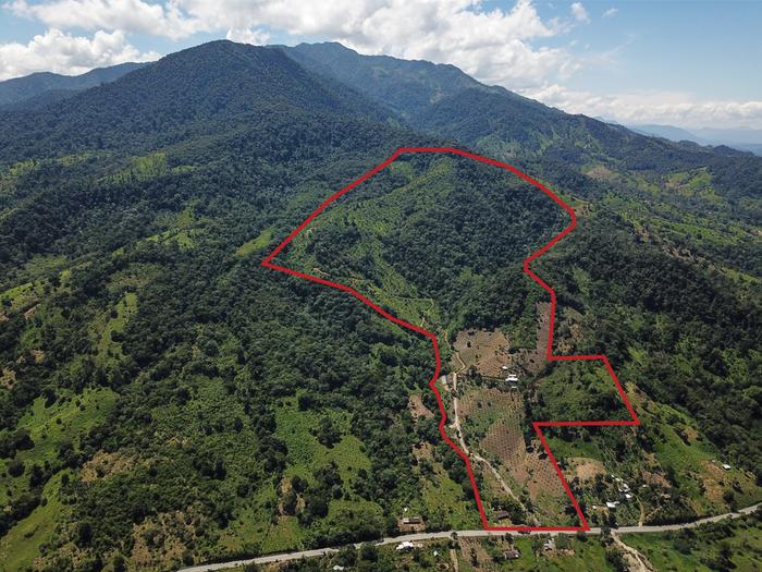 Birdview and tropical permaculture farm in Ecuador border overview