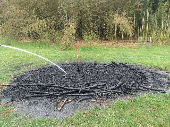 quenching a biochar burn pile