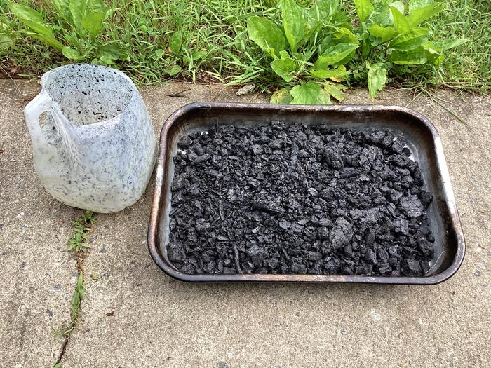 ready biochar in a dish