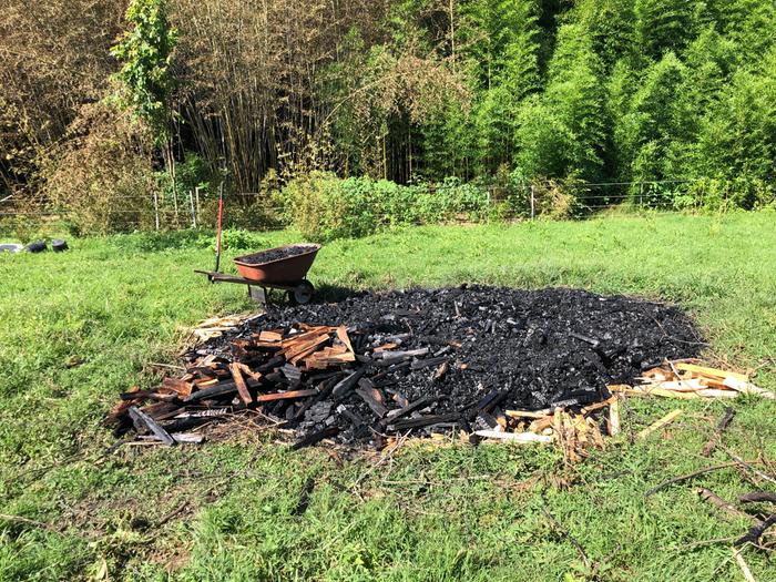incomplete burn in biochar burn pile