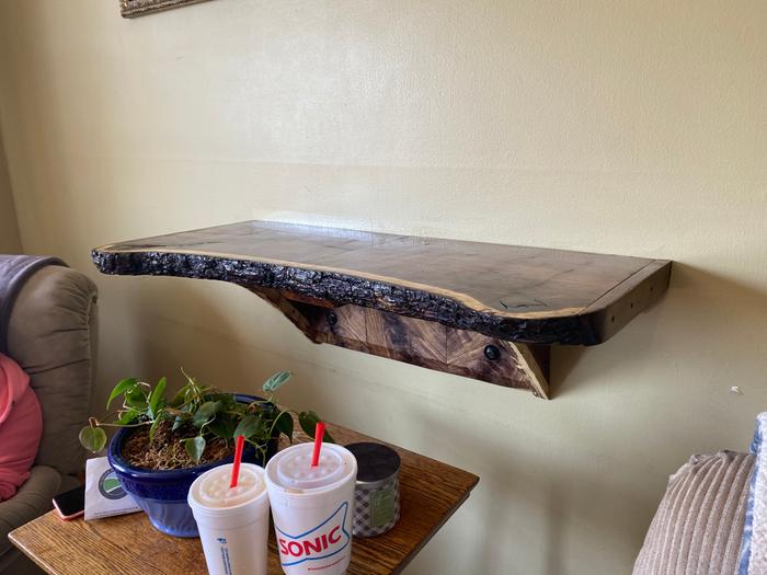 Birthday gift for mom, black walnut shelf again hand made with chainsaw and sand paper