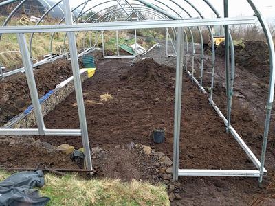 Aluminium frame polytunnel under construction