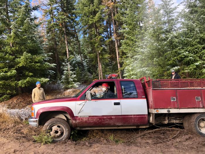 Which makes the ground soggy as it melts. Firewood harvest unsuccessful. We got stuck.