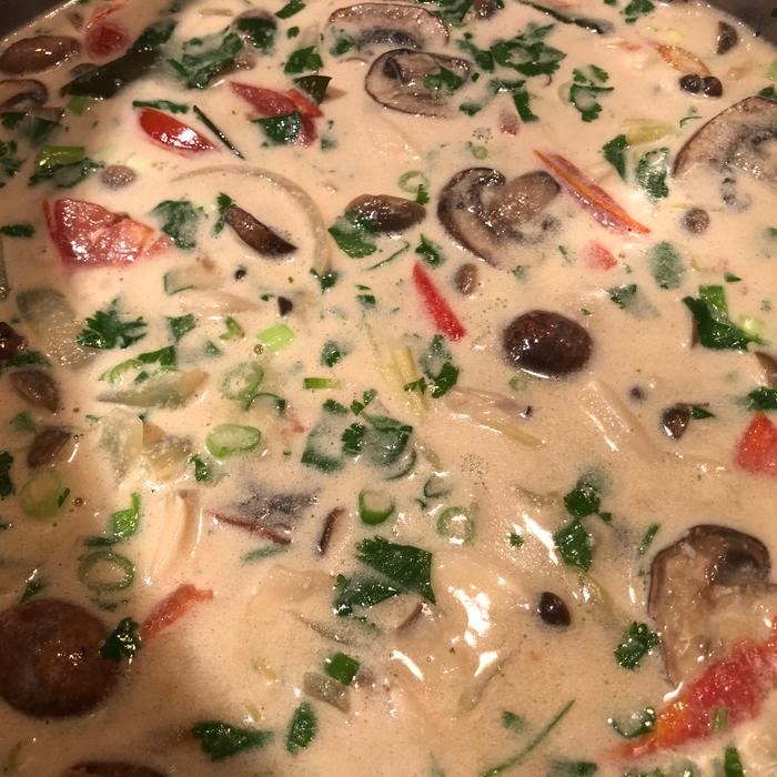 I made tom kha for dinner tonight. It’s nice to greet a new boot to a warm dinner for their first meal. 