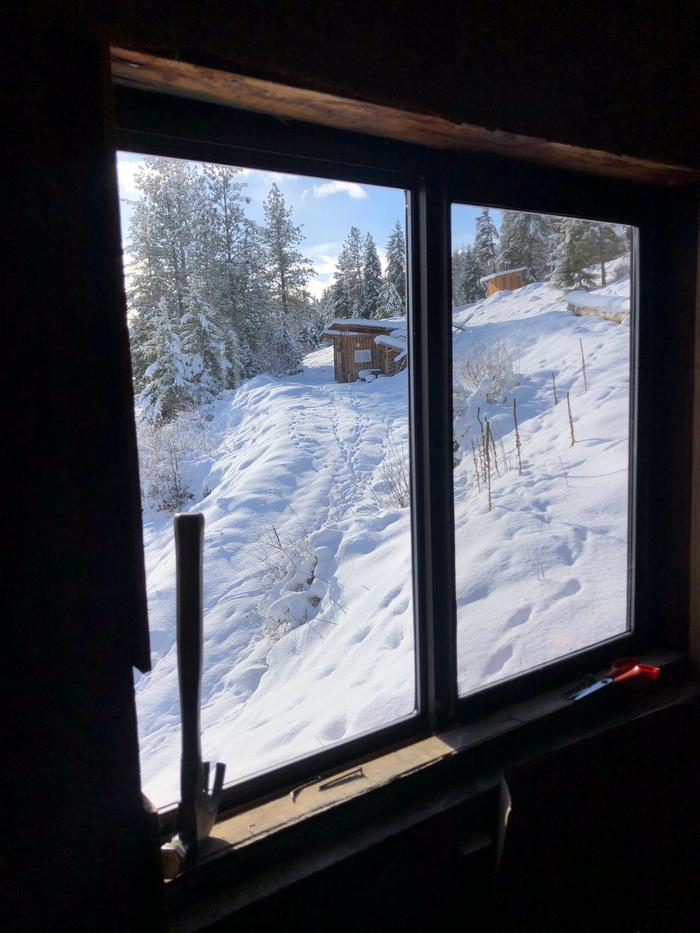 View from the red cabin window as we continue working on re-insulating 