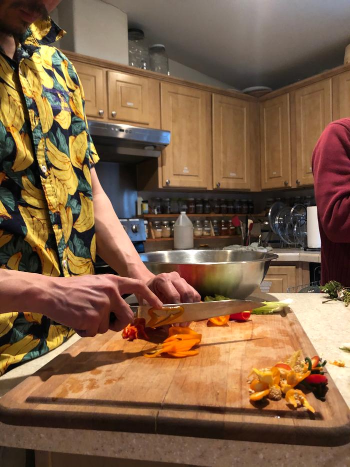 Chopping veg for kimchi