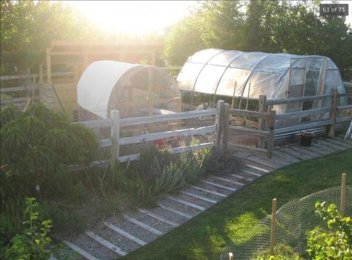 North edge of garden, duck's hoop coop, hoop house and compost