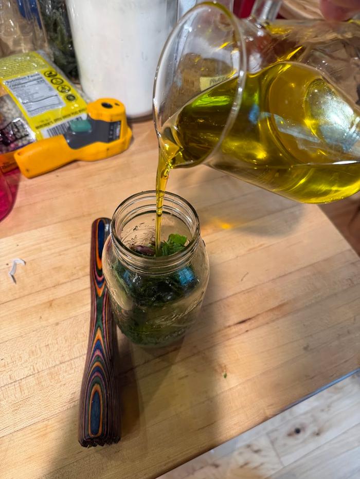 muddled and adding oil