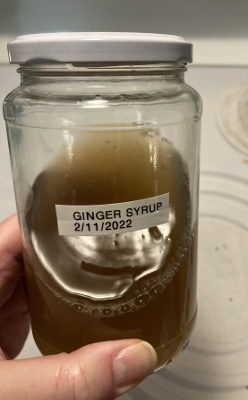 finished syrup in labeled jar