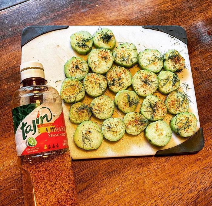 Cucumbers with Tajin, dill and lime juice 