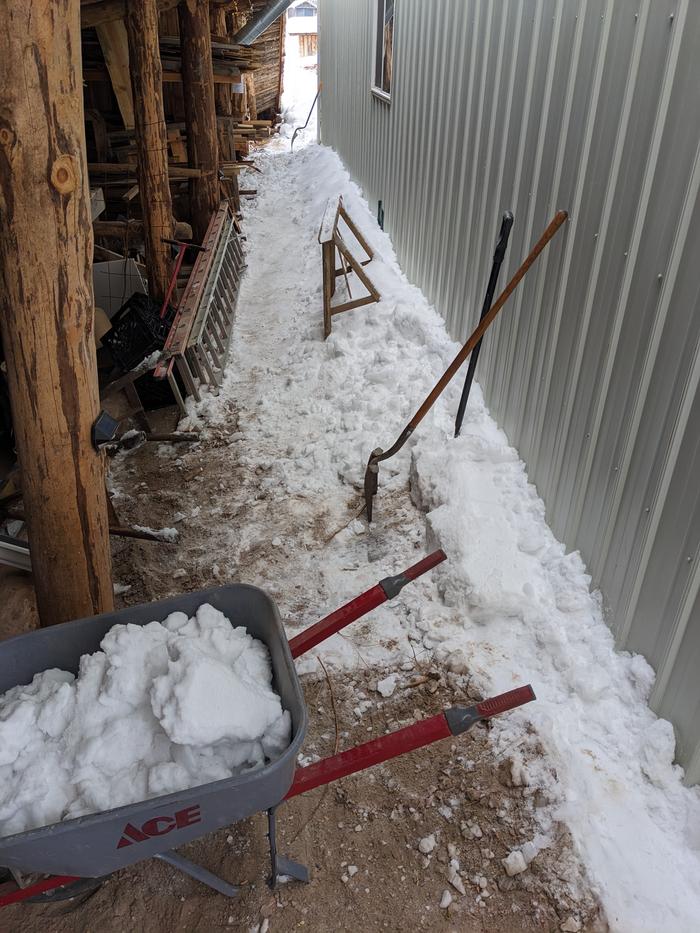 Dropped from the shop roof, it can limit berm shed access