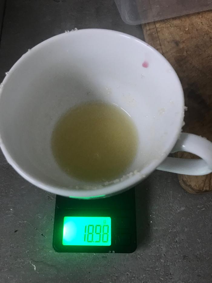Lemon juice weighed.