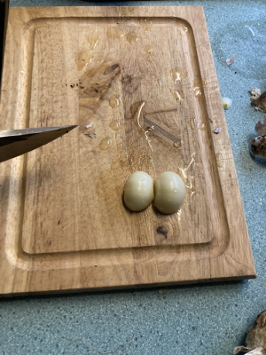 cutting up the garlic