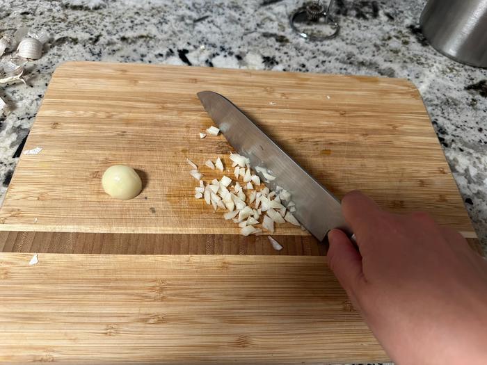 chopping up the garlic