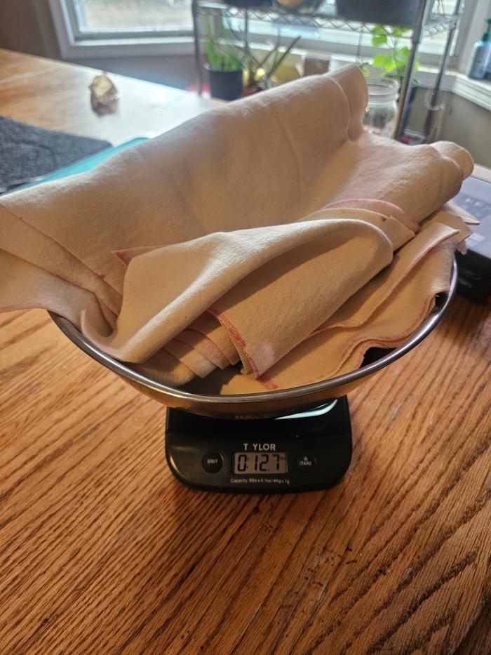 Cotton fleece. A little less than a pound
