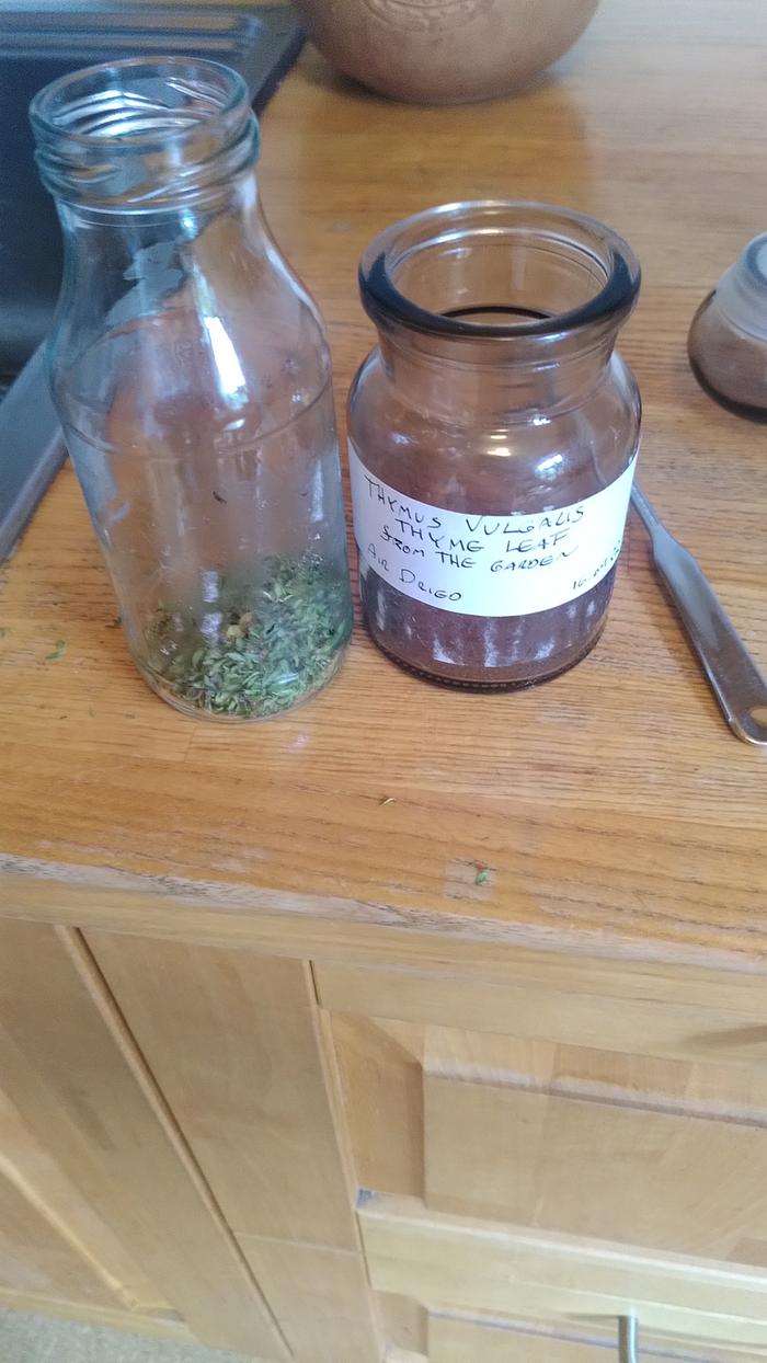 Thyme jar and the mixing bottle