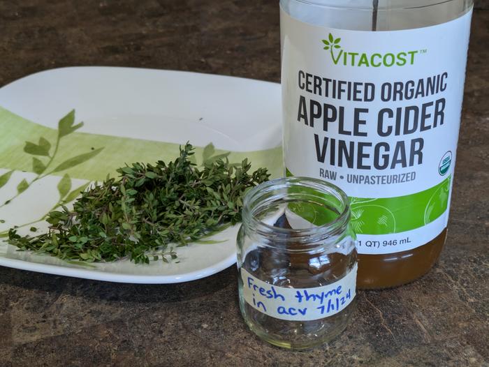 Ingredients - Chopped fresh thyme and apple cider vinegar