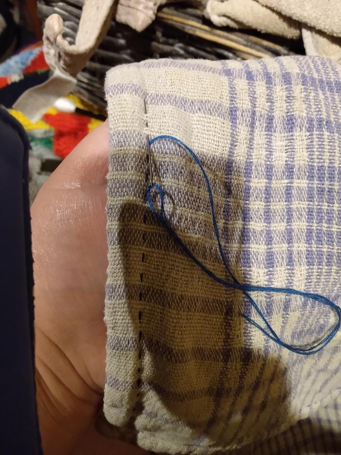 sewing a zokin from an old tea towel