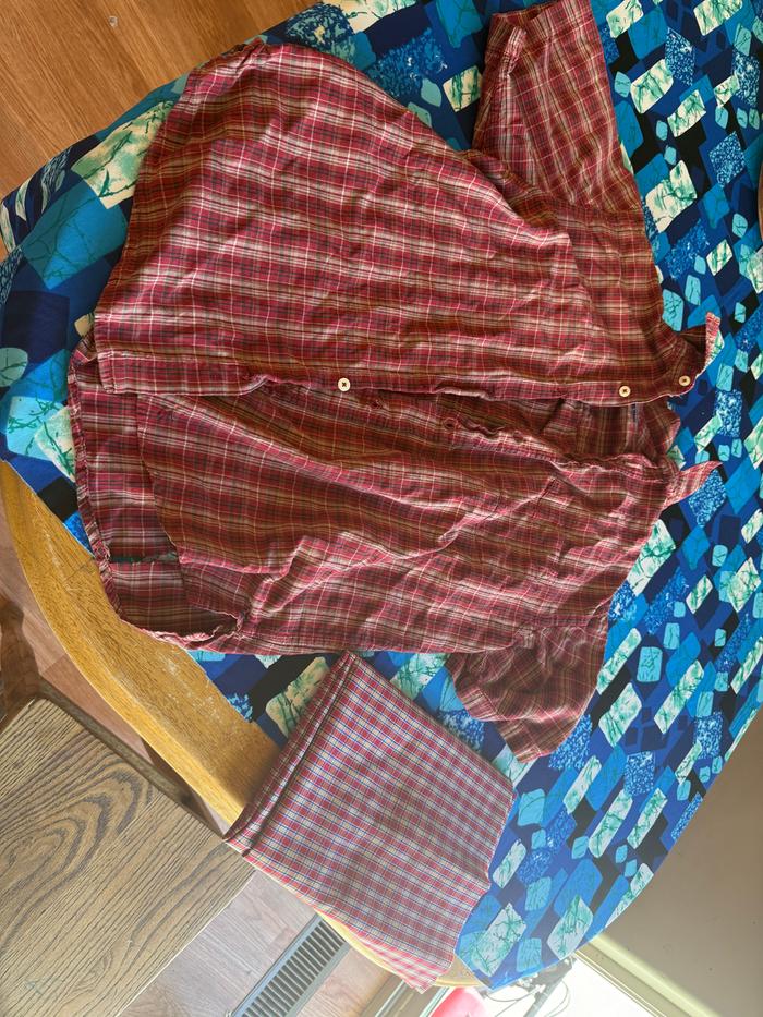 An old shirt that I took apart as a pattern, plus the fabric I used to make the new one. 