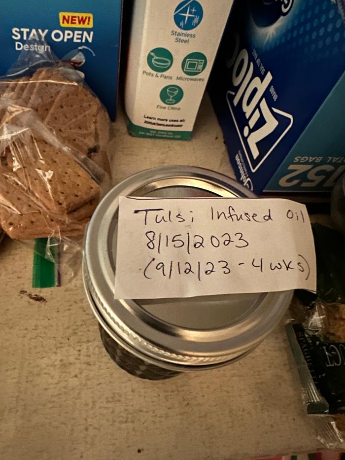 labeled and placed in pantry for 4 weeks