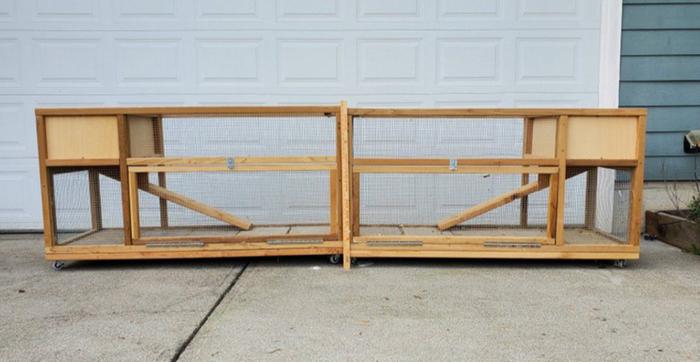 Bunny mansions, just the right size to protect a few bantam chickens from coyotes.