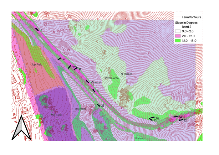 This is a map that shows the slope and contour lines of the channel. I believe the contours are set at 3 m. 