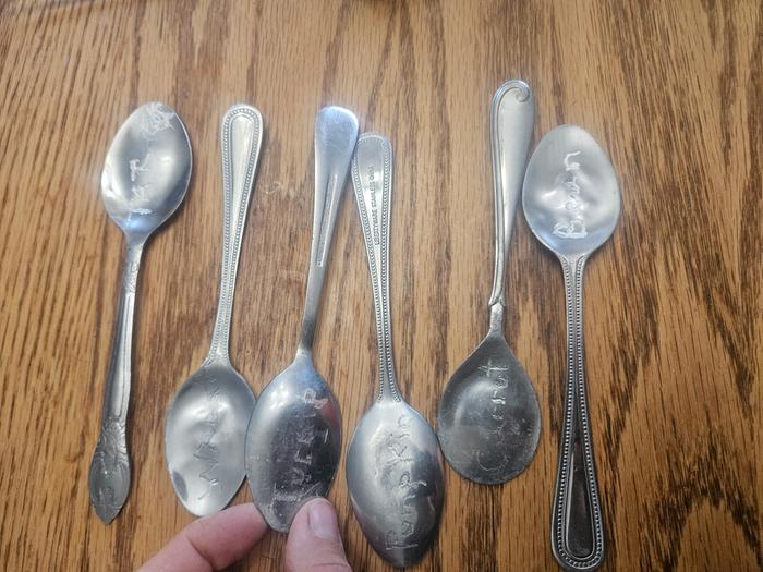 Finished spoons. I chose these plants: taters, wheat, corn, turnip, beans, pumpkin