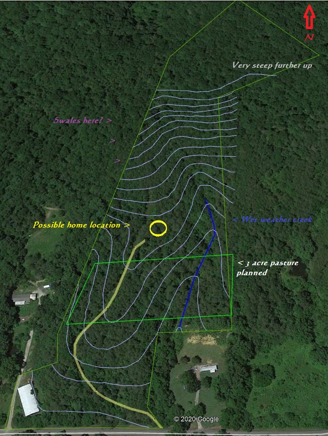 Map of the 15 acres with contour lines