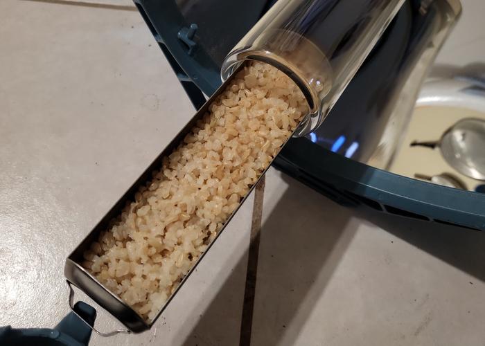 Tray almost all the way out-rice is cooked and not burnt