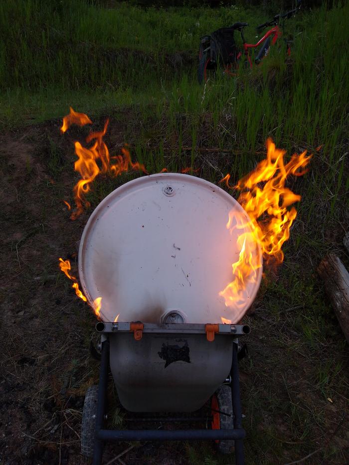 The lid didn't fit to put biochar out but it looked pretty cool