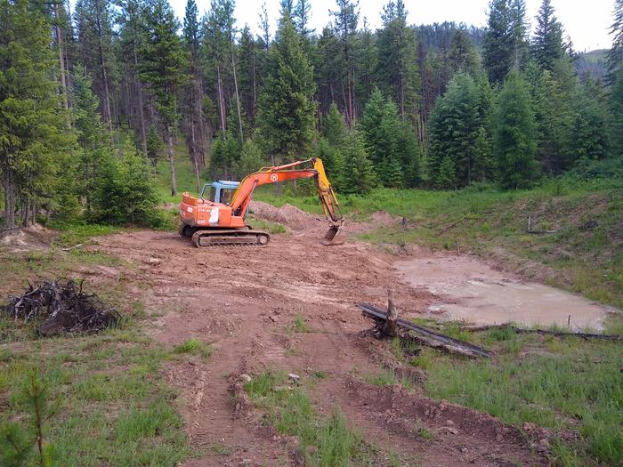 JR helping out in Rex to seal the pond some more.