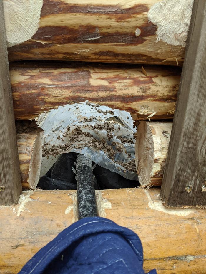 a section removed from the shoring in the pumphouse for the shutoff vlace to tuck in. Hopefully the valve will be as close to the earth mass to keep it thawed in any scenario. 