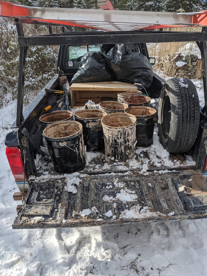 We all little bit of a workout today moving dirt around the old fashioned way in the snow. I only busted my tail in the snow 3 times. I gotta get some studded boot soles. 