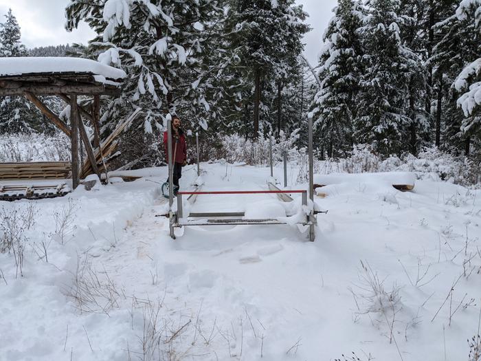 back at the sawmill in the afternoon to see what it can do- first step dig it out.