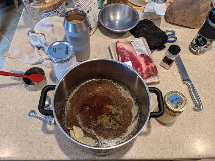 It started with a dislike for A certain salad dressing in a reuben and here I am making brine. I hope this turns out as well as I think. 