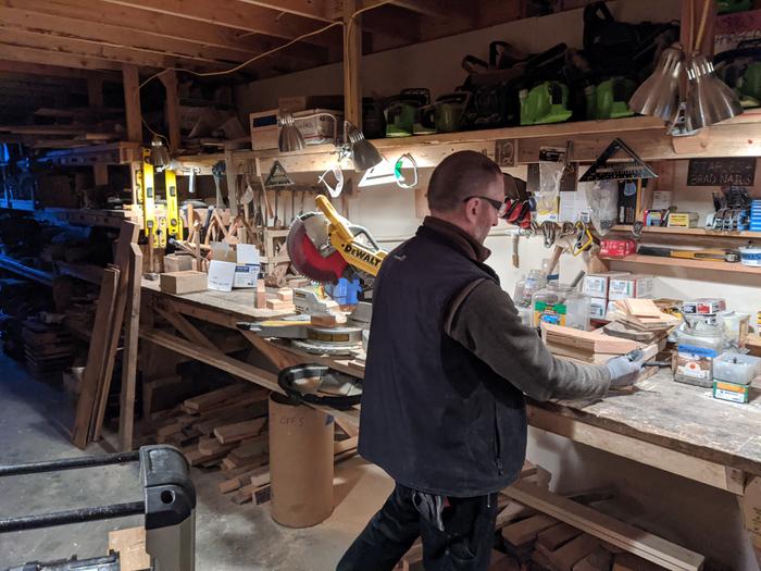 Steve rapping up the last 45° corner bits for the bunks- just before taco T ueaday time. 