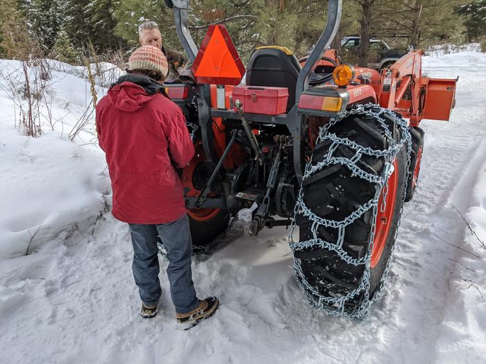 Chains on aggressive treads seem like bacon on a donut to me but they have a place on ice. 