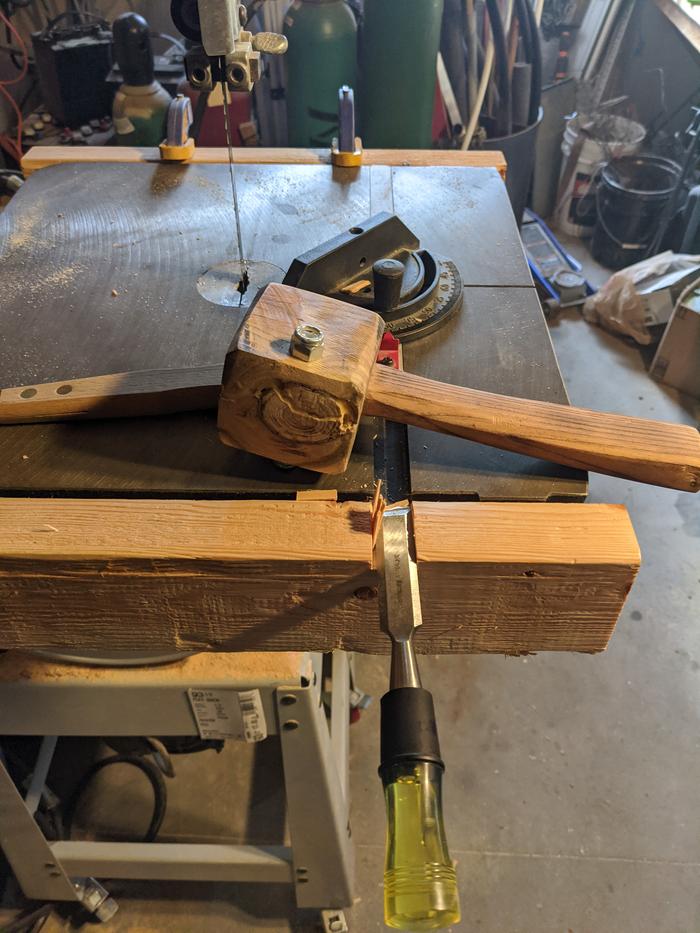 The angle guide for the band saw showed up and that meant my 2x4 mod needed channels for the guide to move through.