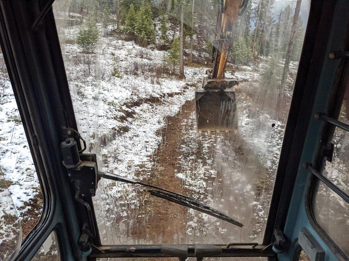 I spent this damp and chilly morning doing my best with Rex to make our puckering valcano rd a little less anxiety enducing and hard on vehicles. Bonus - ol' Rex's heat and window wipers work!