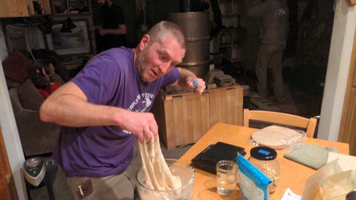 Stephen learning the art of turning sourdough!