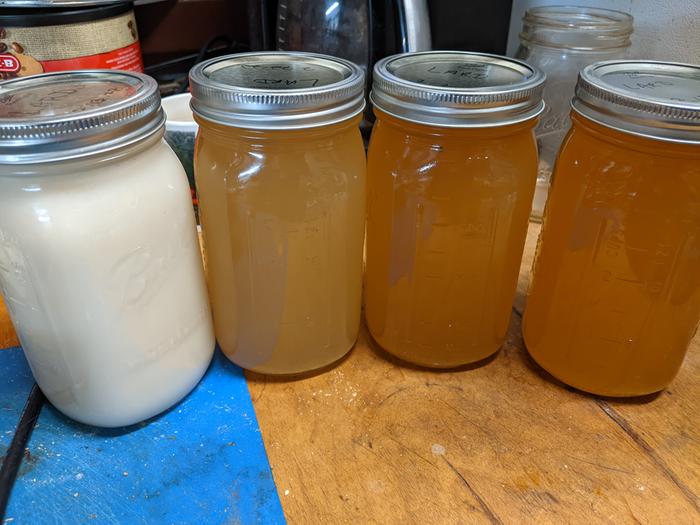 Lard in different stages of cooling