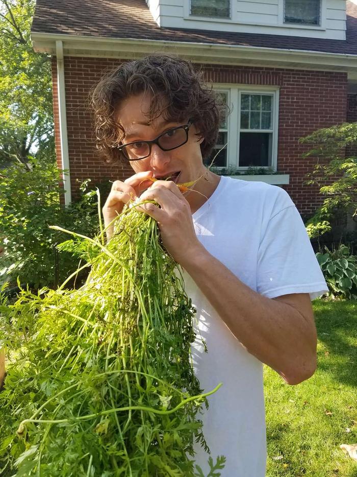 Munching some carrots I grew myself💚