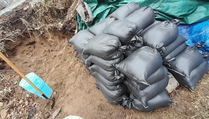 Well-filled sandbags in a stack