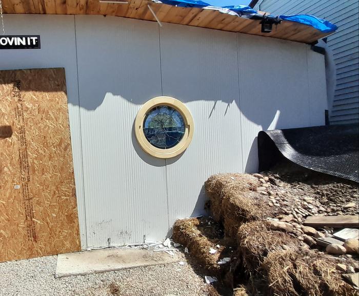 window frame installed on a round window