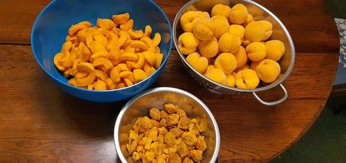 Chopping peaches